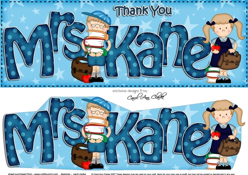 Large DL Thank You Teacher MRS KANE 3D decoupage