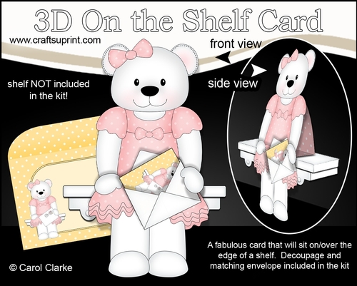 3D On the Shelf Card Kit - Livvy Bear has a Mini Card & Envelope