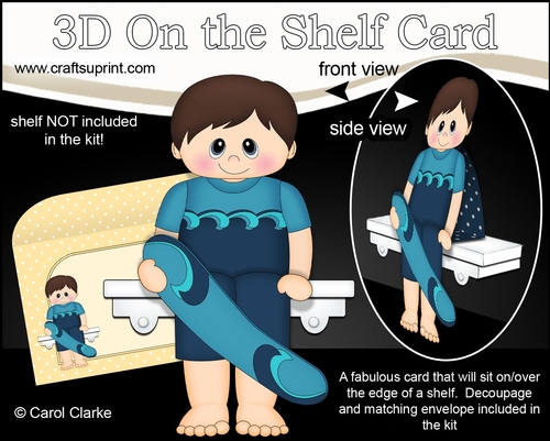 3D On the Shelf Card Kit - Little Ride the Wave Surfer Keenan