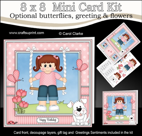 8 x 8 Cute Little Girl is Swinging High Mini Kit with 3d Decoupage