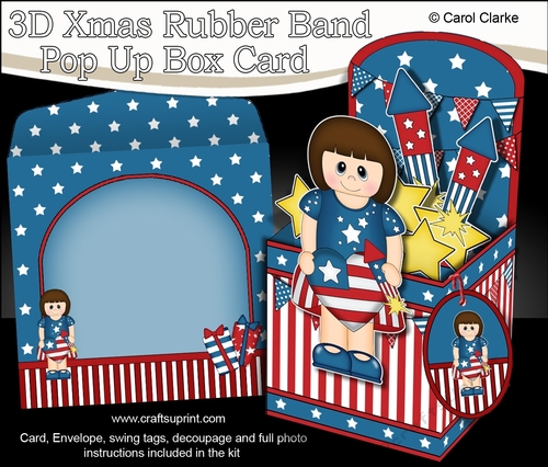 3D Patriotic Stars & Stripes Hailey is Celebrating 4th July Rubber Band Pop Up Box Card