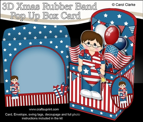 3D Patriotic Stars & Stripes Camden is Celebrating 4th July Rubber Band Pop Up Box Card