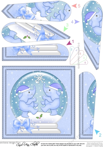 Christmas Pretty Pastel Elephants Snowglobe Fan Pyramage Topper