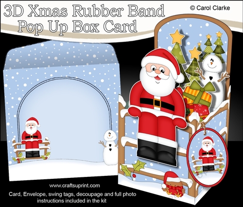3D Christmas Santa Rubber Band Pop Up Box Card