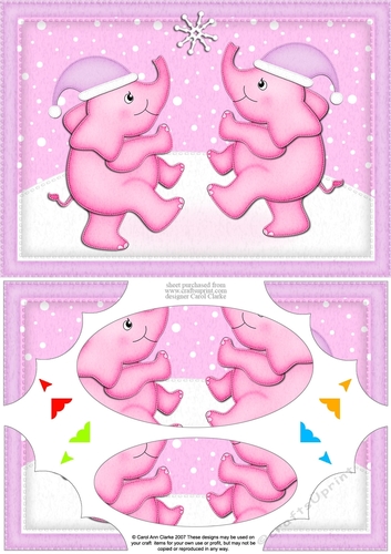 A5 Cute Christmas Elephants play with a Snowflake Topper with Scallop Corners & Pyramage