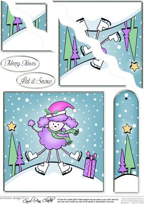Cute Xmas Poodle Quick Card with Wavy Corner Side Stacker