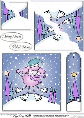 Cute Xmas Poodle Quick Card with Wavy Corner Side Stacker
