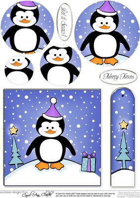 Cheeky Xmas Penguin Quick Card with Circle Pyramage Topper