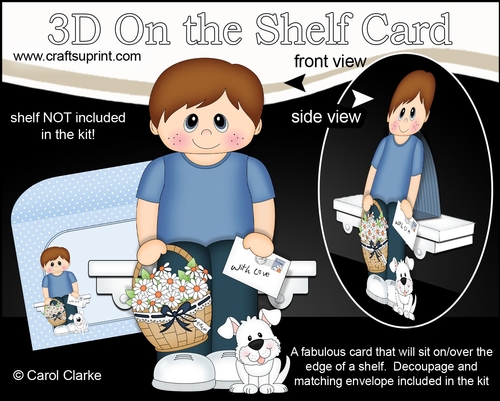 3D On the Shelf Card Kit - Cute Little Boy Jackson with Basket of Daisies, letter & Dog Joi