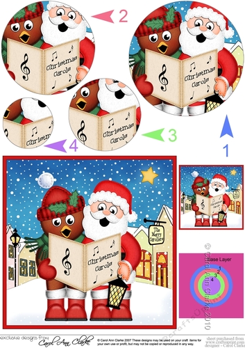 Christmas Carol Singing Santa & Robin Merry Carollers Circle Pyramage Topper
