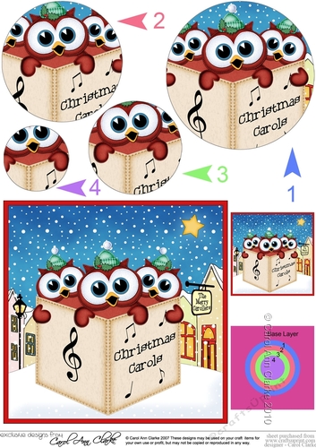 Christmas Carol Singing Little Hoot Owls Merry Carollers Circle Pyramage Topper