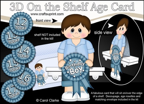 3D On the Shelf Card Kit - Little Teen Dane is the Birthday Boy with ages 12 - 17 age Rosette Decoupage