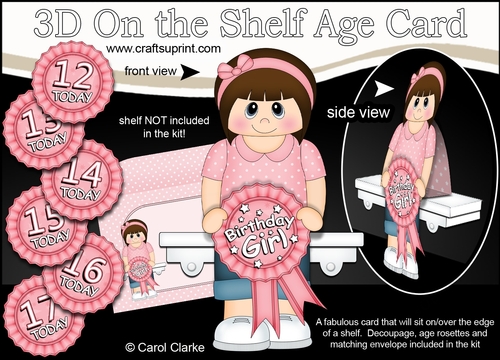 3D On the Shelf Card Kit - Little Teen Carlie is the Birthday Girl with ages 12 - 17 age Rosette Decoupage