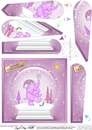 Christmas Lola Elephant plays with a Snowflake Snowglobe Fan Pyramage Topper
