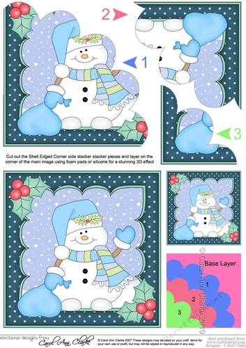 Christmas Snowman Oli has a Santa Sack Shell Edged Corner side stacker