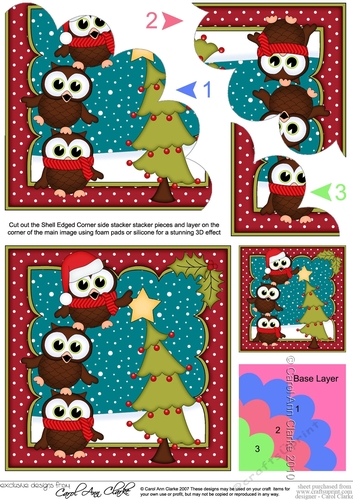 Christmas Little Hoot Owls Dress the Christmas Tree Shell Edged Stacker