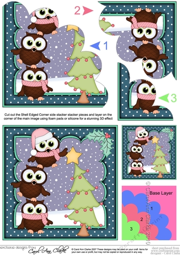 Christmas Little Hoot Owls Dress the Christmas Tree Shell Edged Stacker