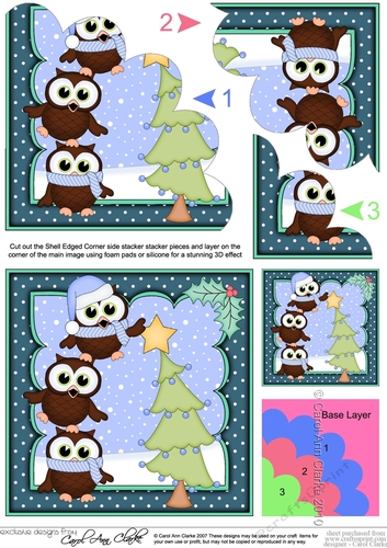 Christmas Little Hoot Owls Dress the Christmas Tree Shell Edged Stacker