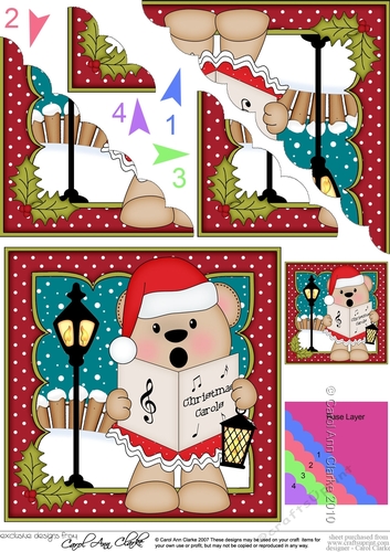 Christmas Livvy Bear goes Carol Singing Scallop Corner Topper