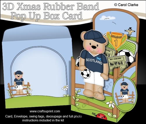 3D Football Freddy Teddy Plays for Scotland Rubber Band Pop Up Box Card