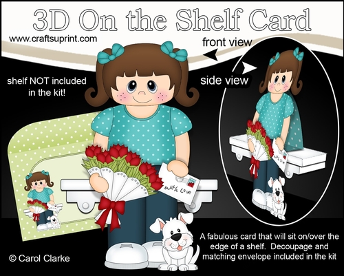 3D On the Shelf Card Kit - Cute Little Girl Judie with Bunch of Roses, letter & Dog Joi