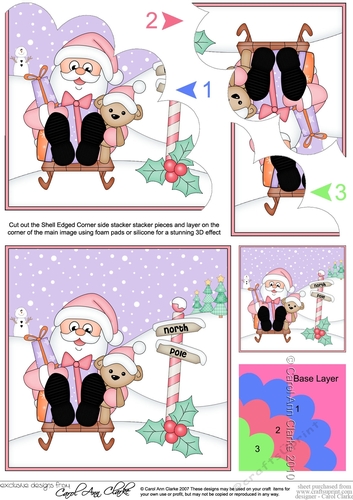 Christmas Santa goes Sledging with Teddy Shell Edged Stacker