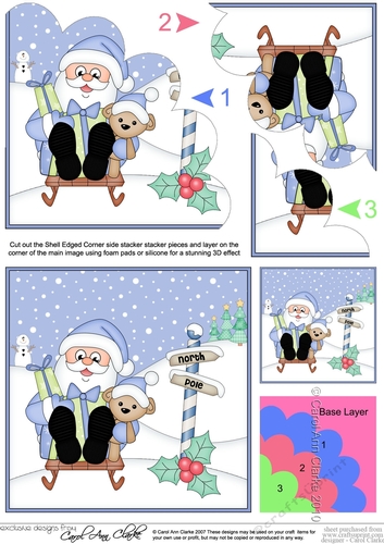 Christmas Santa goes Sledging with Teddy Shell Edged Stacker