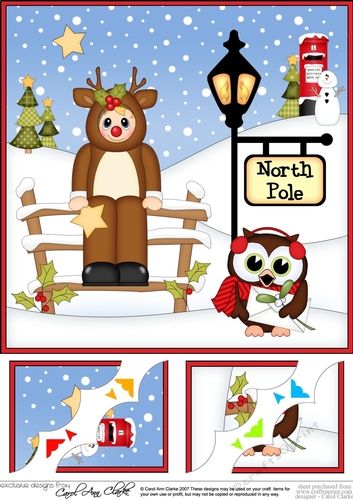8 x 8 Christmas at the North Pole Reindeer Fancy Dress Scalloped Corner Topper  