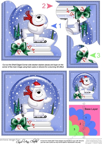 Christmas Ben Polar Bear goes Skating Snowglobe Shell Edged Corner Stacker