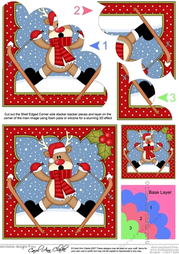 Christmas OOps Rudolph goes skiiing and gets stuck!! Shell Edged Corner Stacker