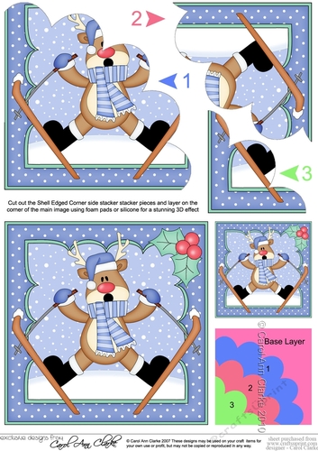 Christmas OOps Rudolph goes skiiing and gets stuck!! Shell Edged Corner Stacker