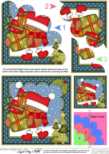 Christmas Bobbin Robin has lots of Presents Shell Edged Corner Stacker