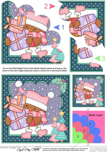 Christmas Bobbin Robin has lots of Presents Shell Edged Corner Stacker