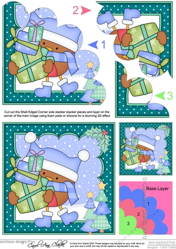 Christmas Bobbin Robin has lots of Presents Shell Edged Corner Stacker