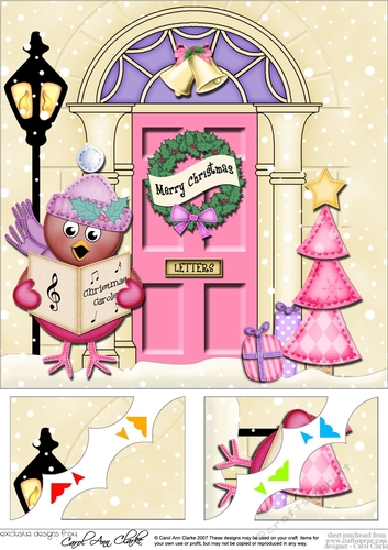 8 x 8 Christmas Door Carol Singing Robin Scalloped Corner Topper