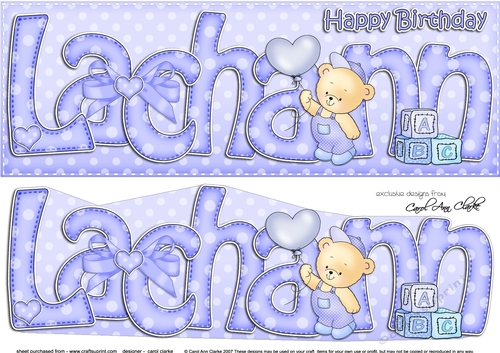 Large DL Birthday LACHLANN Teddies 3D decoupage
