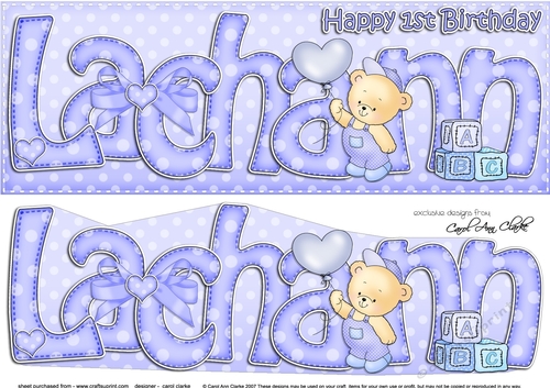 Large DL 1st Birthday LACHLANN Teddies 3D decoupage
