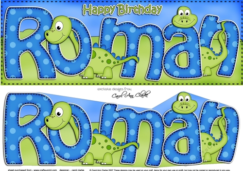 Large DL Birthday ROMAN Dinosaurs 3D decoupage