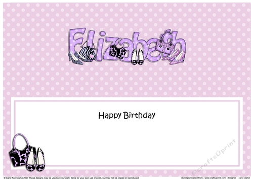 Large DL Birthday ELIZABETH Shoes & Handbags insert
