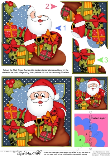 Christmas Santa has a sack full of presents Shell Edged Corner Side Stacker