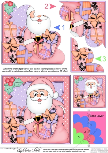 Christmas Santa has a sack full of presents Shell Edged Corner Side Stacker