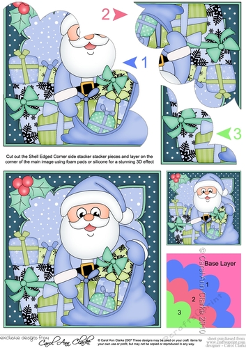 Christmas Santa has a sack full of presents Shell Edged Corner Side Stacker