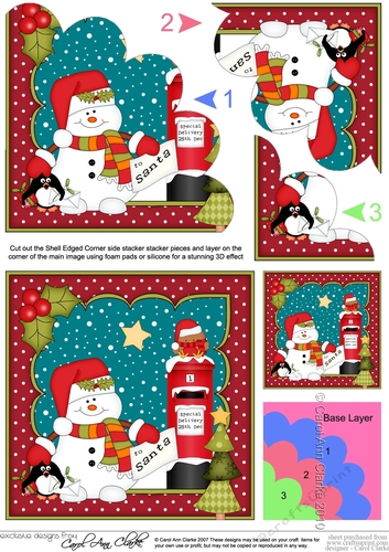 Christmas Snowman Oli posts a letter to Santa Shell Edged Corner side stacker