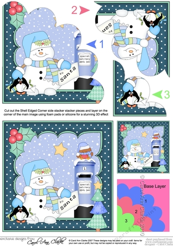 Christmas Snowman Oli posts a letter to Santa Shell Edged Corner side stacker