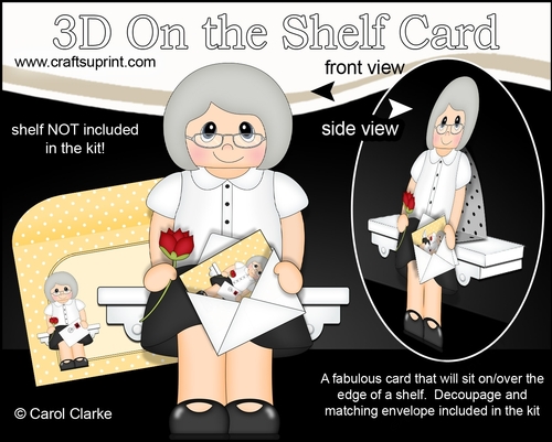 3D On the Shelf Card Kit - Old Lady Octavia has a Mini Card, Rose & Envelope