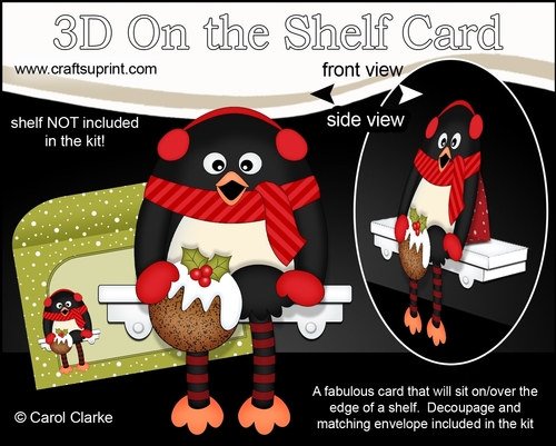 3D On the Shelf Card Kit - Christmas Penguin Pip has a Christmas Pudding