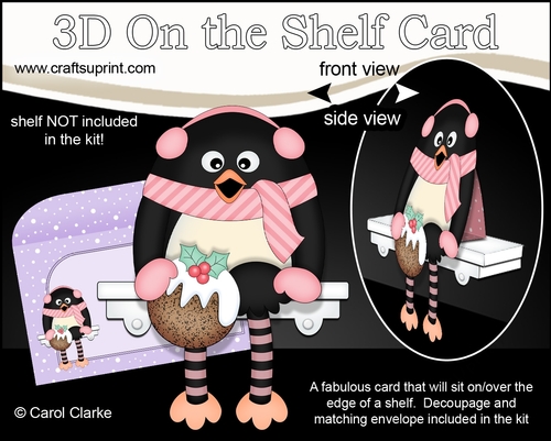 3D On the Shelf Card Kit - Christmas Penguin Pip has a Christmas Pudding