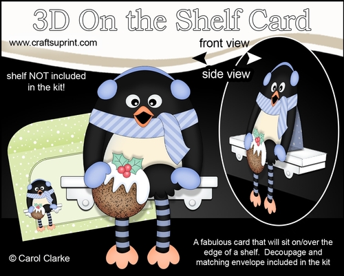 3D On the Shelf Card Kit - Christmas Penguin Pip has a Christmas Pudding