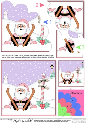 Christmas OOps Santa goes Skiing Shell Edged Stacker