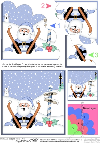Christmas OOps Santa goes Skiing Shell Edged Stacker